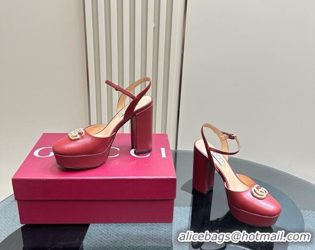 Good Looking Gucci Calfskin Platform Pump with Double G 817258 Deep Red 2025