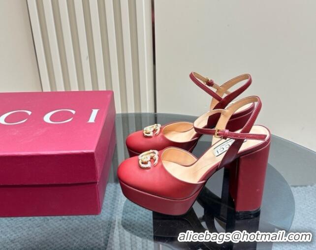 Good Looking Gucci Calfskin Platform Pump with Double G 817258 Deep Red 2025