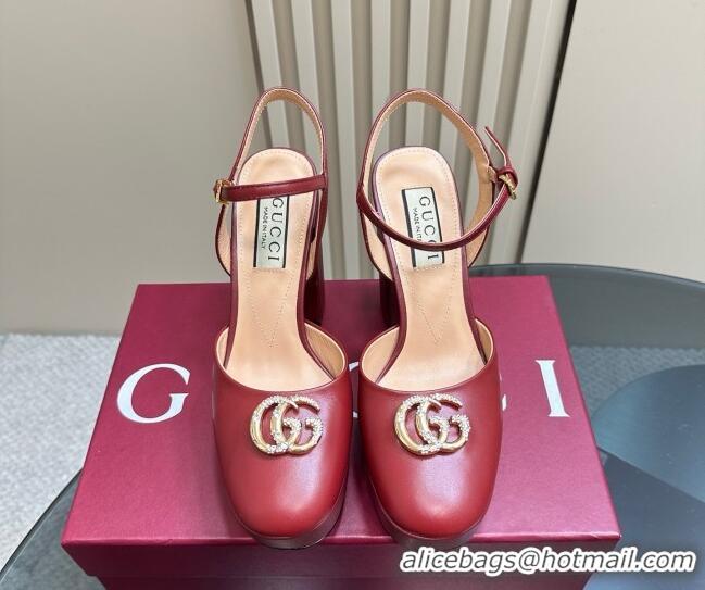 Good Looking Gucci Calfskin Platform Pump with Double G 817258 Deep Red 2025