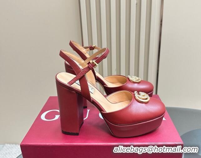 Good Looking Gucci Calfskin Platform Pump with Double G 817258 Deep Red 2025