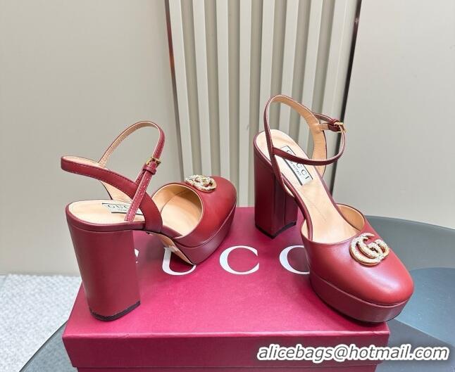 Good Looking Gucci Calfskin Platform Pump with Double G 817258 Deep Red 2025
