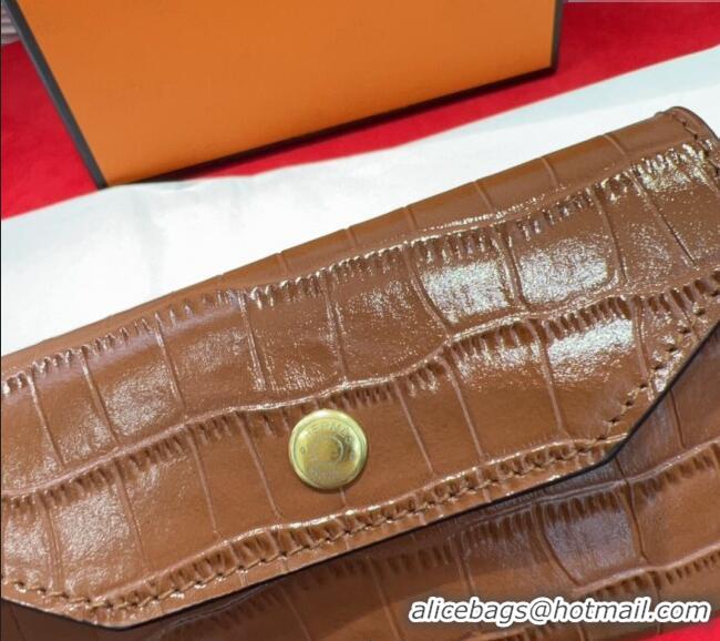 Inexpensive Hermes Kelly Pocket 18 Pouch Belt 1.8cm with Gold Hardware in Crocodile Leather 8210 Brown 2025