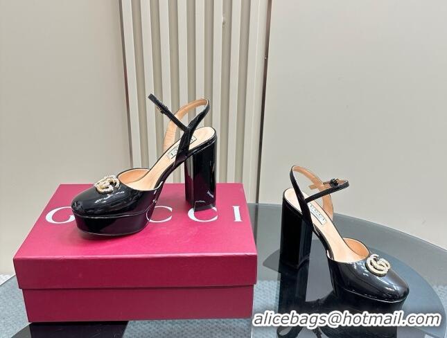 Luxury Discount Gucci Patent Leather Platform Pump with Double G 817258 Black
