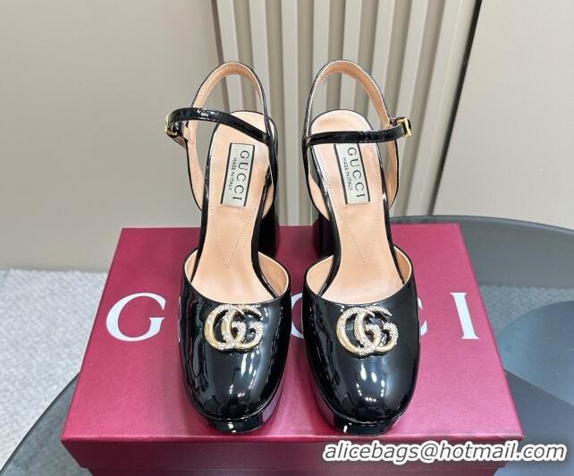Luxury Discount Gucci Patent Leather Platform Pump with Double G 817258 Black