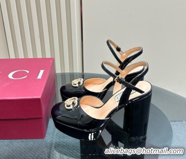 Luxury Discount Gucci Patent Leather Platform Pump with Double G 817258 Black