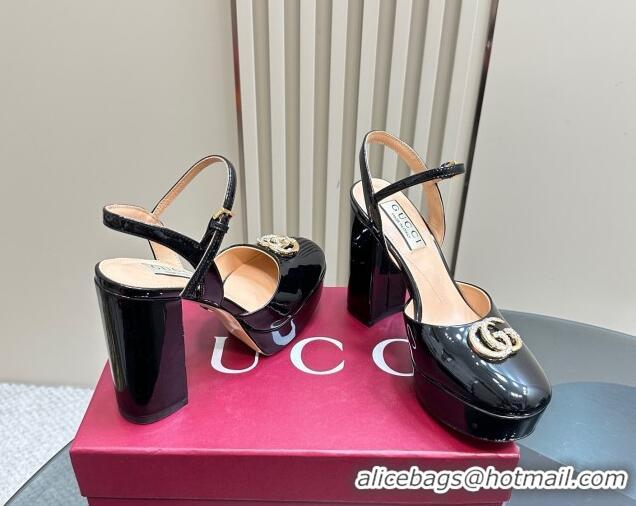 Luxury Discount Gucci Patent Leather Platform Pump with Double G 817258 Black