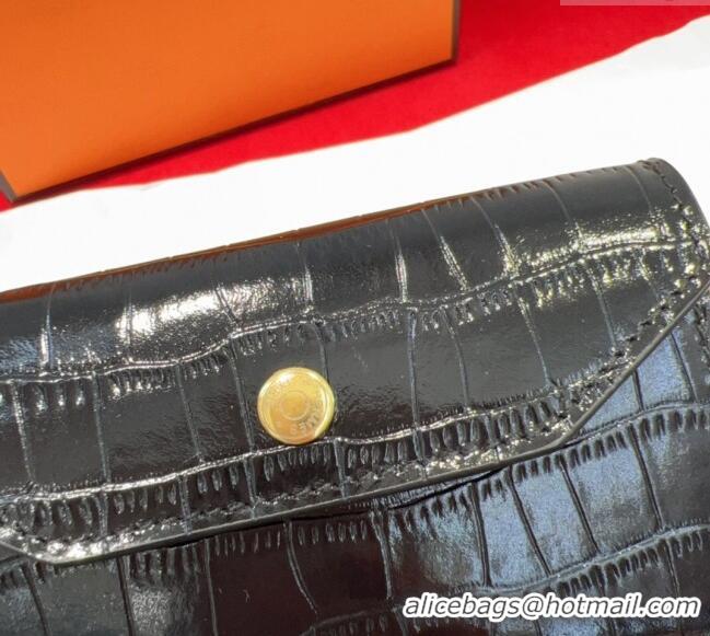 Spot Bulk Hermes Kelly Pocket 18 Pouch Belt 1.8cm with Gold Hardware in Crocodile Leather 8210 Black 2025