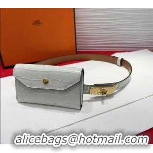 Top Design Hermes Kelly Pocket 18 Pouch Belt 1.8cm with Gold Hardware in Crocodile Leather 8210 White 2025