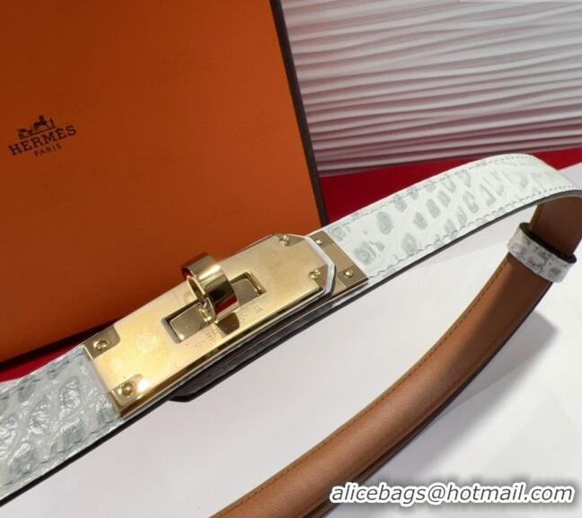 Top Design Hermes Kelly Pocket 18 Pouch Belt 1.8cm with Gold Hardware in Crocodile Leather 8210 White 2025