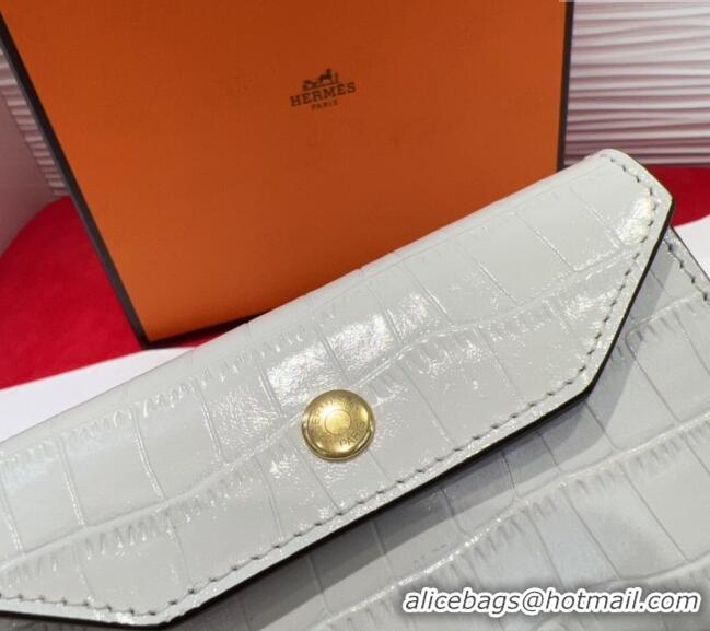 Top Design Hermes Kelly Pocket 18 Pouch Belt 1.8cm with Gold Hardware in Crocodile Leather 8210 White 2025