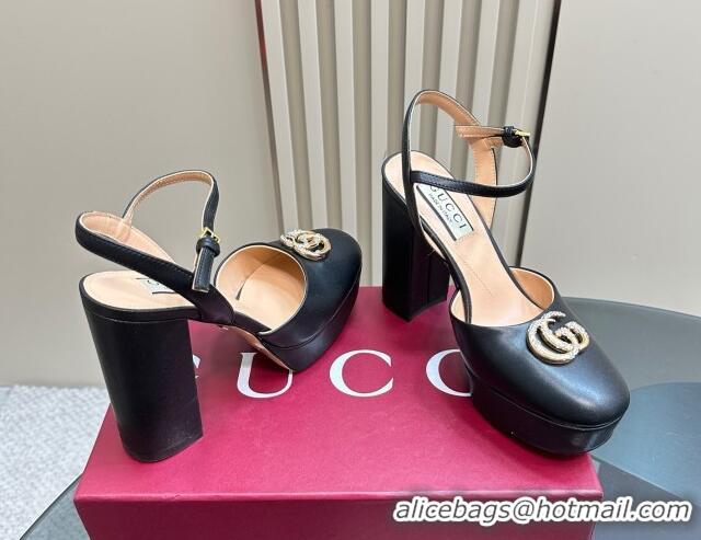 Luxury Gucci Calfskin Platform Pump with Double G 817258 Black