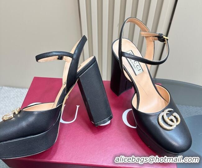Luxury Gucci Calfskin Platform Pump with Double G 817258 Black