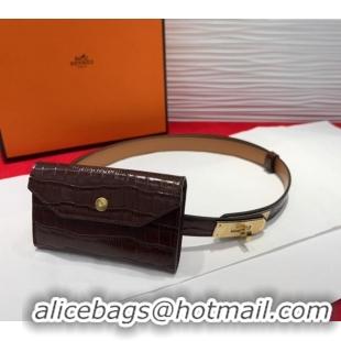 Well Crafted Hermes Kelly Pocket 18 Pouch Belt 1.8cm with Gold Hardware in Crocodile Leather 8210 Dark Brown 2025