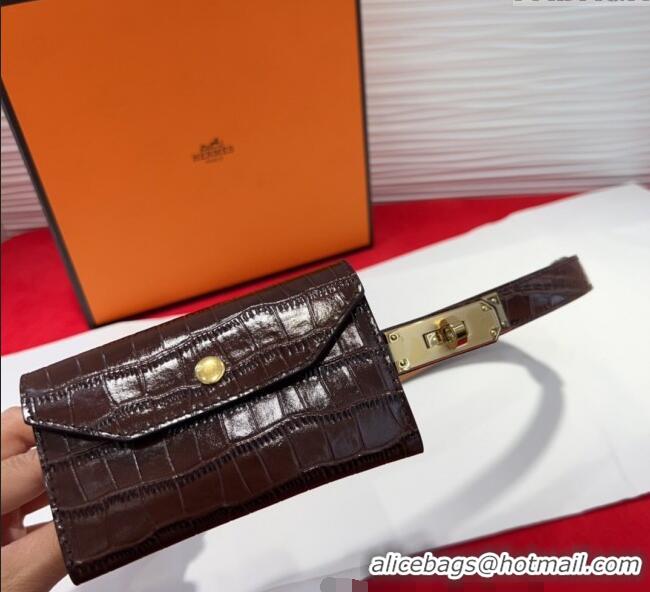 Well Crafted Hermes Kelly Pocket 18 Pouch Belt 1.8cm with Gold Hardware in Crocodile Leather 8210 Dark Brown 2025