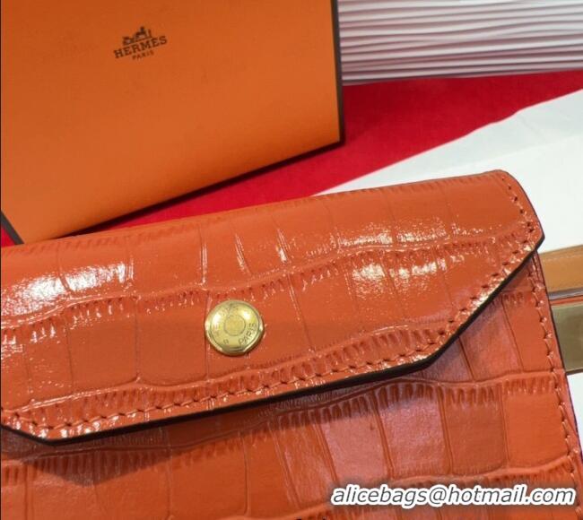 Top Quality Hermes Kelly Pocket 18 Pouch Belt 1.8cm with Gold Hardware in Crocodile Leather 8210 Orange 2025