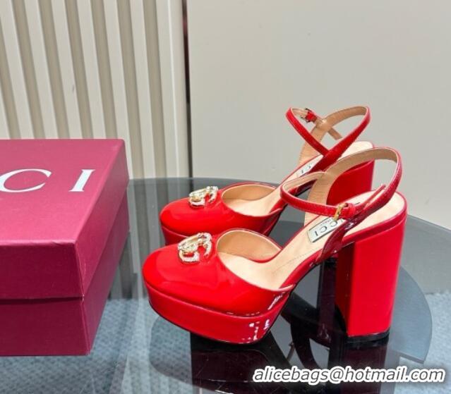 Unique Discount Gucci Patent Leather Platform Pump with Double G 817258 Red