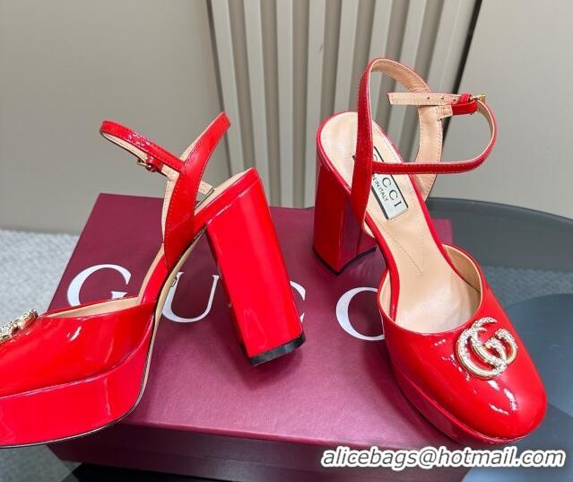 Unique Discount Gucci Patent Leather Platform Pump with Double G 817258 Red