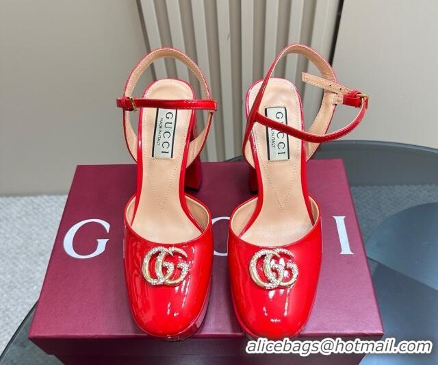 Unique Discount Gucci Patent Leather Platform Pump with Double G 817258 Red