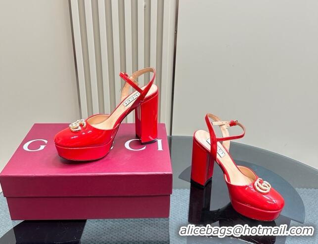 Unique Discount Gucci Patent Leather Platform Pump with Double G 817258 Red
