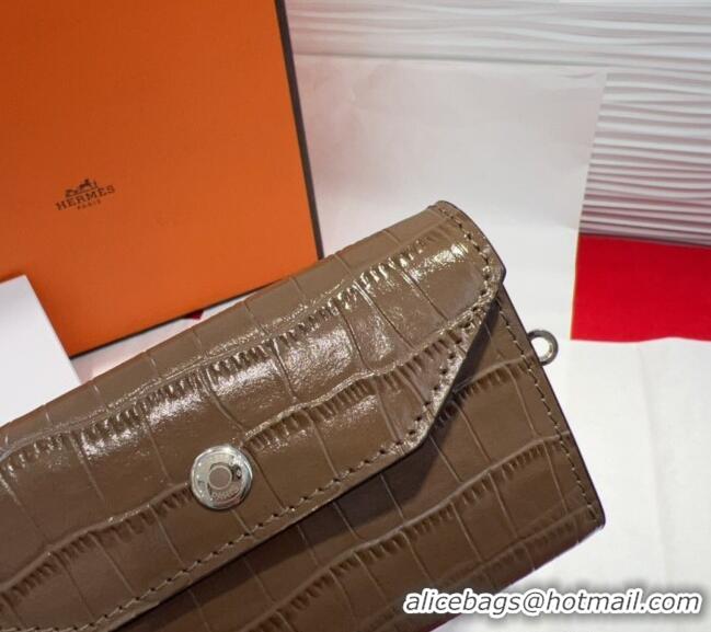 Top Design Hermes Kelly Pocket 18 Pouch Belt 1.8cm with Silver Hardware in Crocodile Leather 8211 Grey 2025