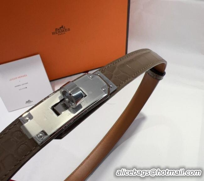 Top Design Hermes Kelly Pocket 18 Pouch Belt 1.8cm with Silver Hardware in Crocodile Leather 8211 Grey 2025