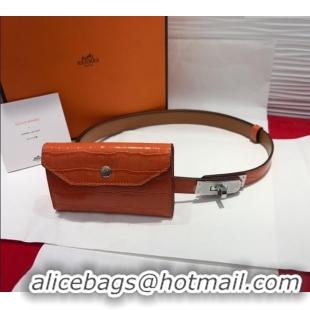 Shop Cheap Hermes Kelly Pocket 18 Pouch Belt 1.8cm with Silver Hardware in Crocodile Leather 8211 Orange 2025
