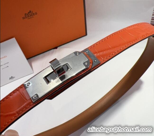 Shop Cheap Hermes Kelly Pocket 18 Pouch Belt 1.8cm with Silver Hardware in Crocodile Leather 8211 Orange 2025
