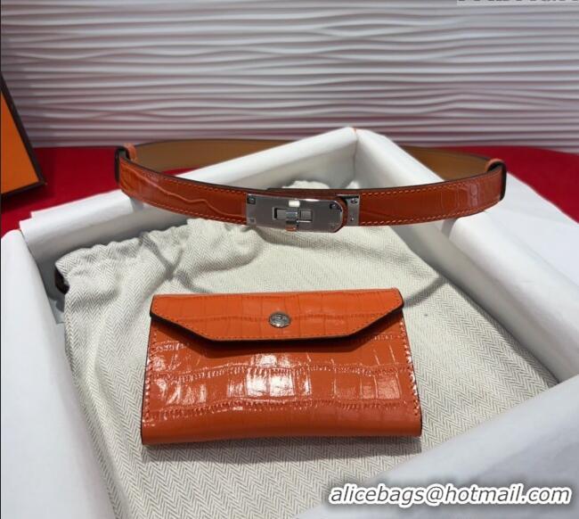 Shop Cheap Hermes Kelly Pocket 18 Pouch Belt 1.8cm with Silver Hardware in Crocodile Leather 8211 Orange 2025