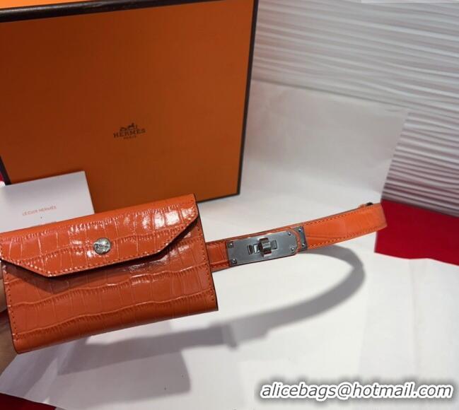 Shop Cheap Hermes Kelly Pocket 18 Pouch Belt 1.8cm with Silver Hardware in Crocodile Leather 8211 Orange 2025