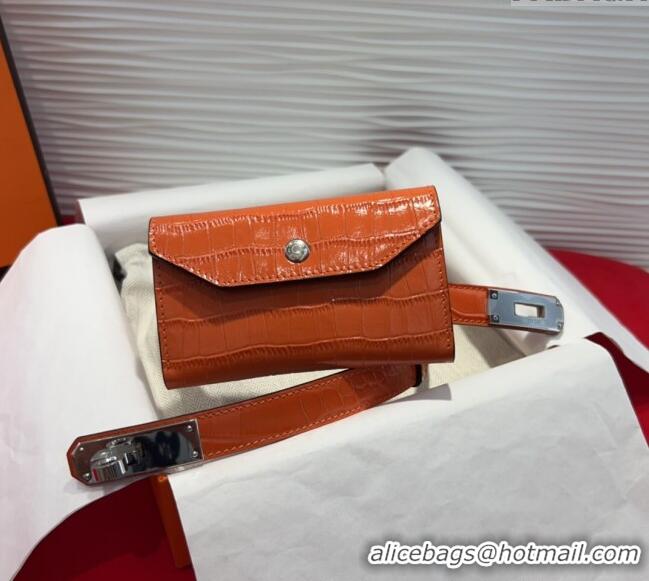 Shop Cheap Hermes Kelly Pocket 18 Pouch Belt 1.8cm with Silver Hardware in Crocodile Leather 8211 Orange 2025