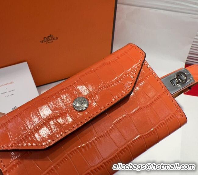 Shop Cheap Hermes Kelly Pocket 18 Pouch Belt 1.8cm with Silver Hardware in Crocodile Leather 8211 Orange 2025