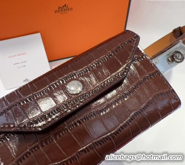 Best Price Hermes Kelly Pocket 18 Pouch Belt 1.8cm with Silver Hardware in Crocodile Leather 8211 Dark Brown 2025