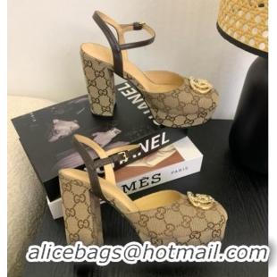Pretty Style Gucci Platform Pump with Double G 817258 Beige