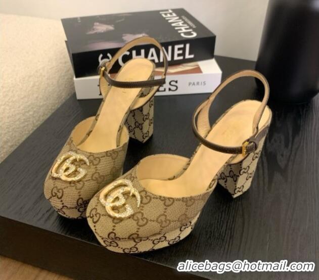 Pretty Style Gucci Platform Pump with Double G 817258 Beige