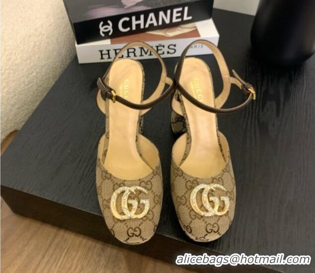 Pretty Style Gucci Platform Pump with Double G 817258 Beige