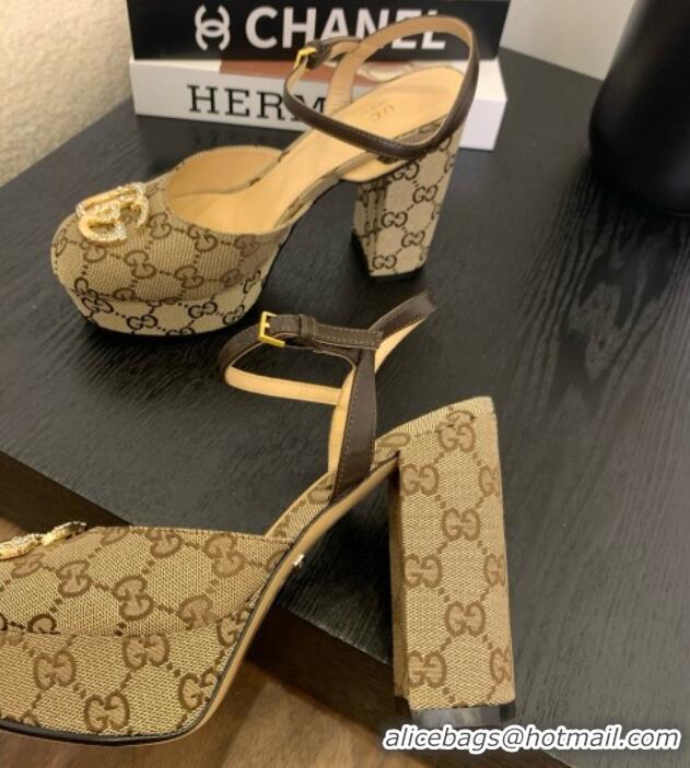 Pretty Style Gucci Platform Pump with Double G 817258 Beige