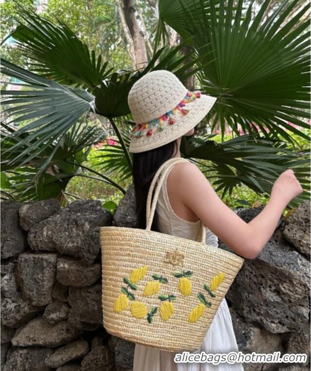 Famous Brand Dior Lemon Straw Basket Bag 0513 Beige 2025
