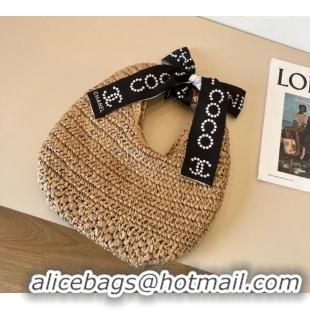 Hot Sell Cheap Chanel Straw Clutch Bag with Bow CH051301 Khaki 2025