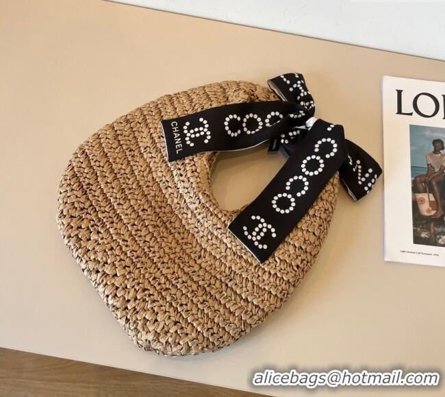 Hot Sell Cheap Chanel Straw Clutch Bag with Bow CH051301 Khaki 2025
