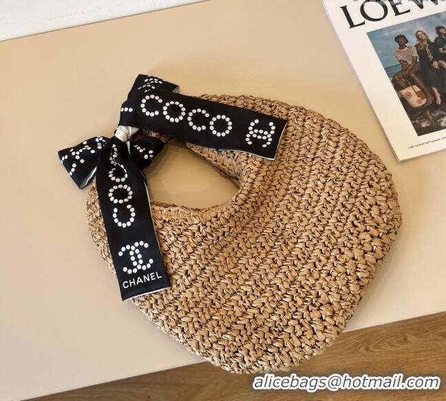 Hot Sell Cheap Chanel Straw Clutch Bag with Bow CH051301 Khaki 2025