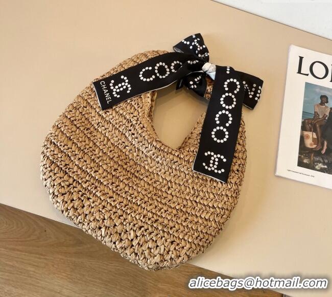 Hot Sell Cheap Chanel Straw Clutch Bag with Bow CH051301 Khaki 2025