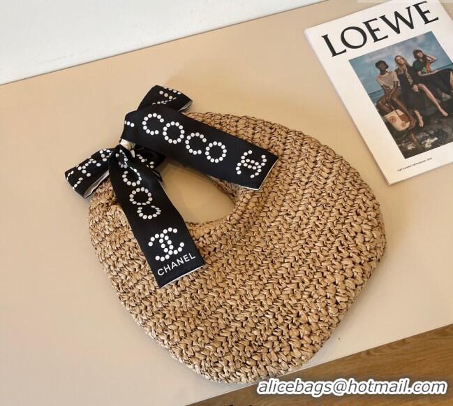 Hot Sell Cheap Chanel Straw Clutch Bag with Bow CH051301 Khaki 2025