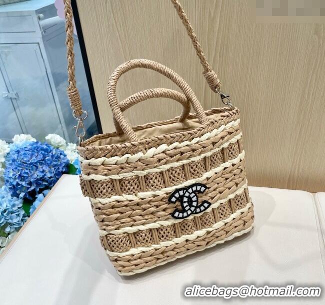 Top Design Chanel Patchwork Straw Basket Bag CH051303 Khaki 2025