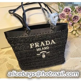 Big Discount Prada Straw Basket Bag PR051303 Black 2025