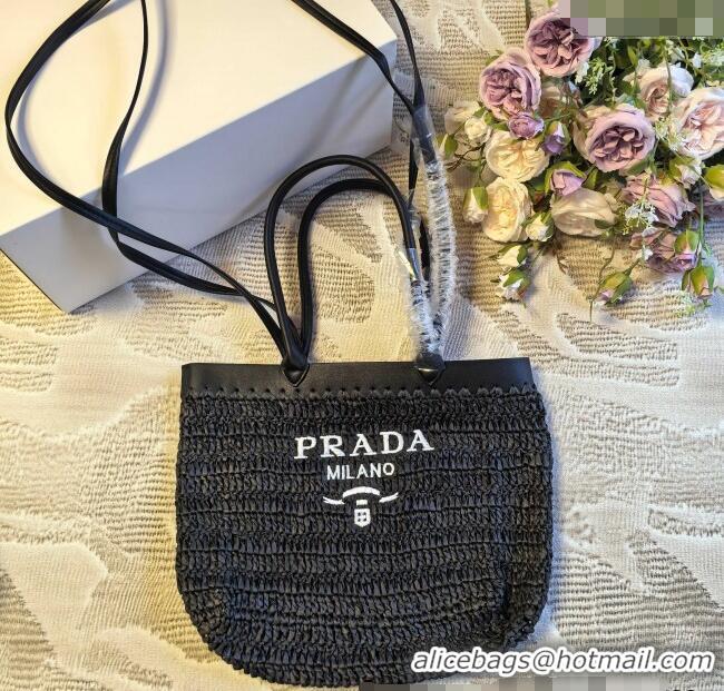 Big Discount Prada Straw Basket Bag PR051303 Black 2025