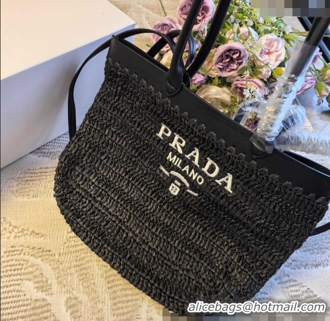 Big Discount Prada Straw Basket Bag PR051303 Black 2025