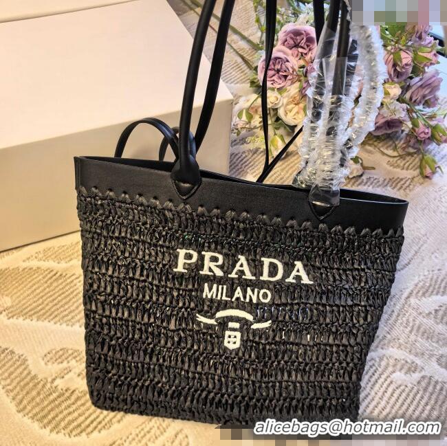 Big Discount Prada Straw Basket Bag PR051303 Black 2025