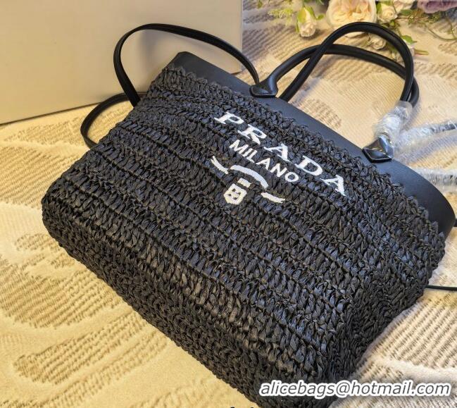 Big Discount Prada Straw Basket Bag PR051303 Black 2025