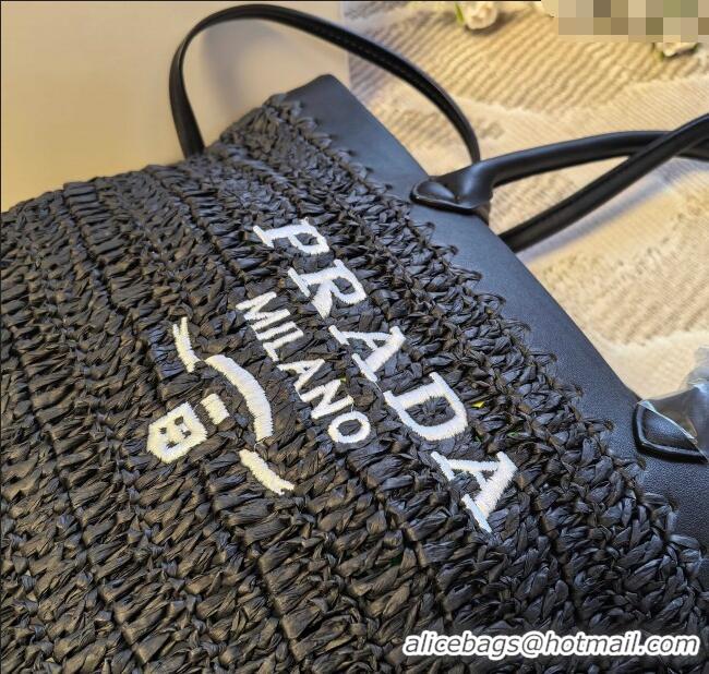 Big Discount Prada Straw Basket Bag PR051303 Black 2025