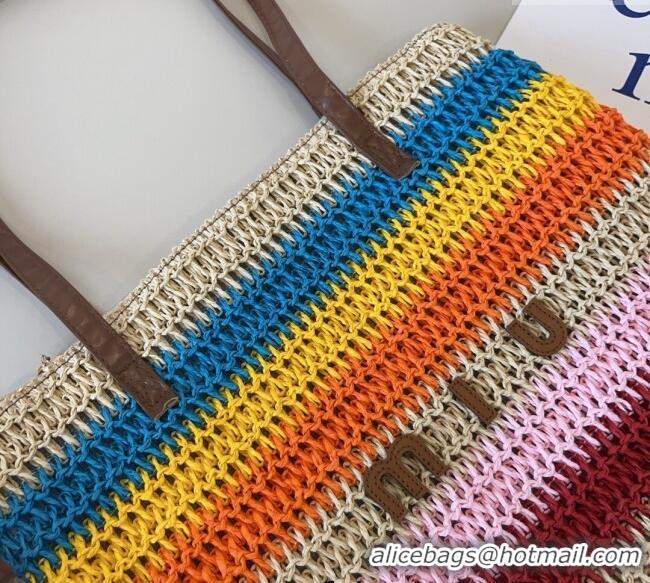 Traditional Discount Miu Miu Crochet Straw Vertical Tote Bag 0513 Rainbow 2025